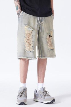 Y2K Retro Distressed Light Wash Denim Shorts - Perfect for 90s and Grunge Outfits