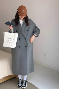Y2K Retro Double Breasted Long Coat - Perfect for Grunge and 90s Fashion