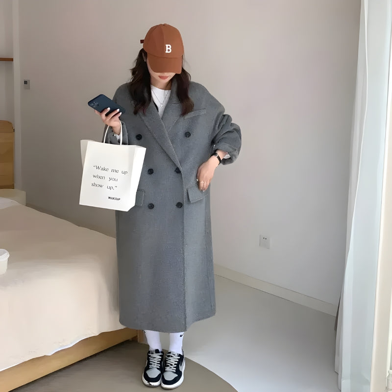 Y2K Retro Double Breasted Long Coat - Perfect for Grunge and 90s Fashion Y2K Retro Double Breasted Long Coat - Perfect for Grunge and 90s Fashion