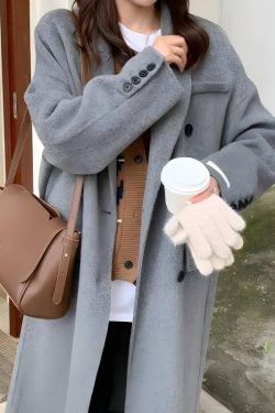 Y2K Retro Double Breasted Long Coat - Perfect for Grunge and 90s Fashion