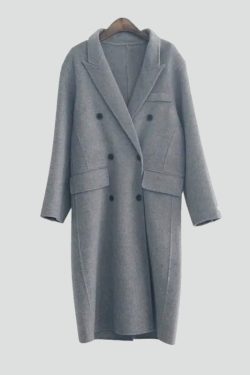 Y2K Retro Double Breasted Long Coat - Perfect for Grunge and 90s Fashion