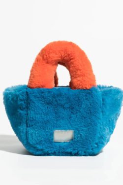 Y2K Retro Fluffy Faux Fur Basket Handbag - Perfect for 90s and Y2K Fashion Outfits