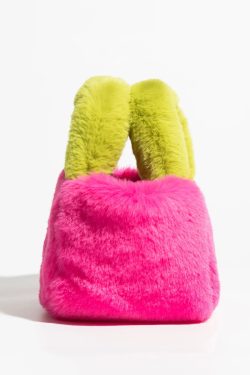 Y2K Retro Fluffy Faux Fur Basket Handbag - Perfect for 90s and Y2K Fashion Outfits