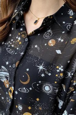 Y2K Retro Galaxy Chiffon Shirt - Perfect for 90s and Y2K Summer Outfits
