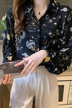 Y2K Retro Galaxy Chiffon Shirt - Perfect for 90s and Y2K Summer Outfits