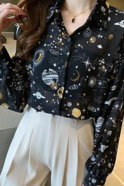 Y2K Retro Galaxy Chiffon Shirt - Perfect for 90s and Y2K Summer Outfits