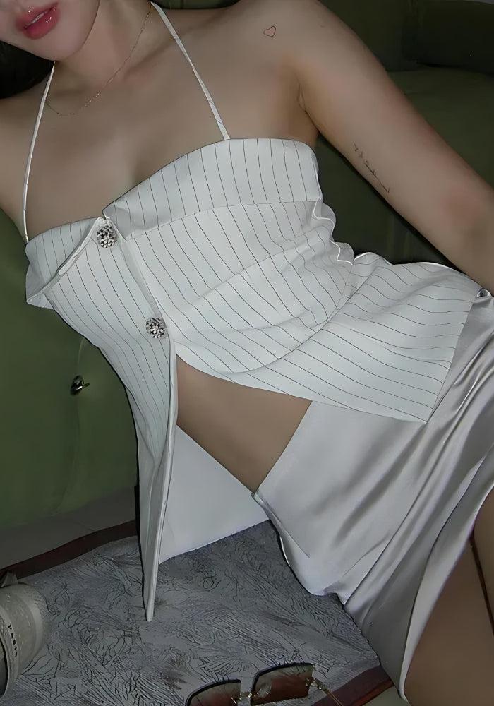 Y2K Retro Open Front Striped Shirt Top - Perfect for 90s and Grunge Outfits