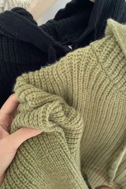 Y2K Retro Oversized Knitted Hooded Cardigan - Perfect for Grunge and 90s Fashion Outfits