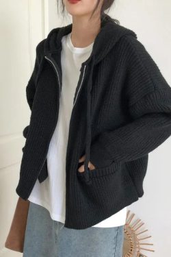 Y2K Retro Oversized Knitted Hooded Cardigan - Perfect for Grunge and 90s Fashion Outfits