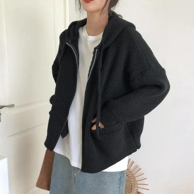Y2K Retro Oversized Knitted Hooded Cardigan - Perfect for Grunge and 90s Fashion Outfits Y2K Retro Oversized Knitted Hooded Cardigan - Perfect for Grunge and 90s Fashion Outfits