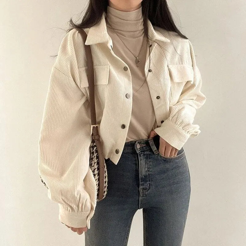 Y2K Retro Puff Sleeved Corduroy Crop Shirt - Perfect for 90s and Grunge Outfits Y2K Retro Puff Sleeved Corduroy Crop Shirt - Perfect for 90s and Grunge Outfits