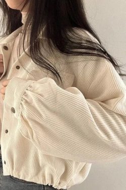 Y2K Retro Puff Sleeved Corduroy Crop Shirt - Perfect for 90s and Grunge Outfits