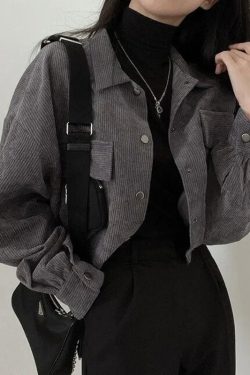 Y2K Retro Puff Sleeved Corduroy Crop Shirt - Perfect for 90s and Grunge Outfits