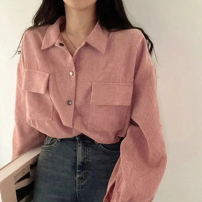 Y2K Retro Puff Sleeved Corduroy Crop Shirt - Perfect for 90s and Grunge Outfits Y2K Retro Puff Sleeved Corduroy Crop Shirt - Perfect for 90s and Grunge Outfits