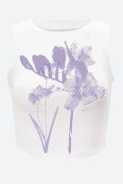 Y2K Retro Purple Flowers Tank Top - Perfect for 90s and Y2K Summer Outfits