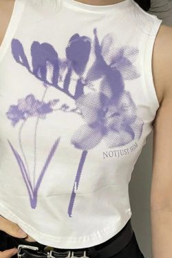 Y2K Retro Purple Flowers Tank Top - Perfect for 90s and Y2K Summer Outfits