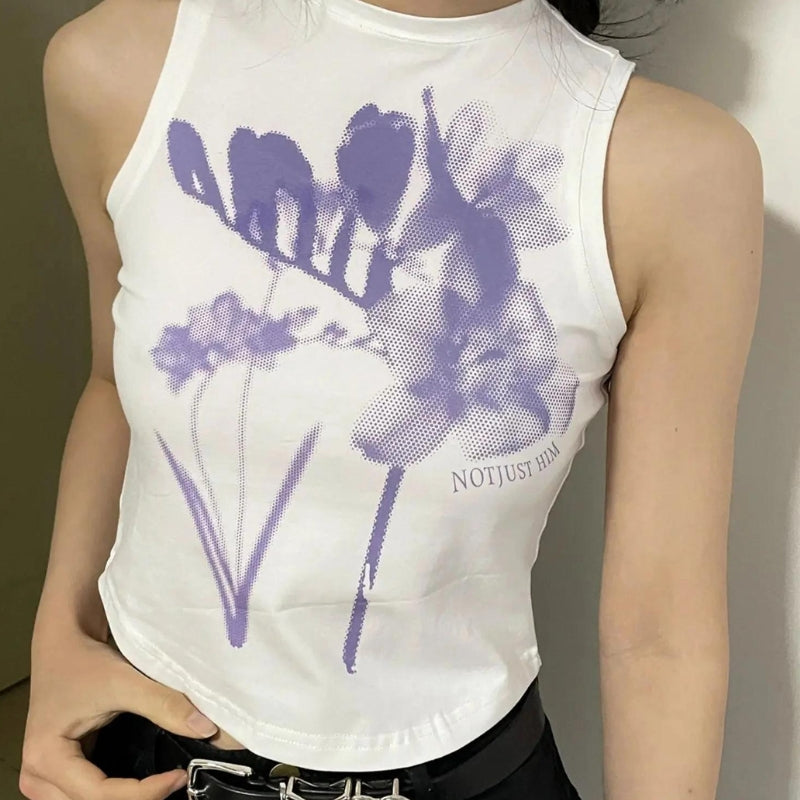 Y2K Retro Purple Flowers Tank Top - Perfect for 90s and Y2K Summer Outfits Y2K Retro Purple Flowers Tank Top - Perfect for 90s and Y2K Summer Outfits