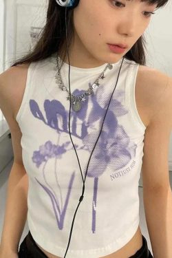 Y2K Retro Purple Flowers Tank Top - Perfect for 90s and Y2K Summer Outfits