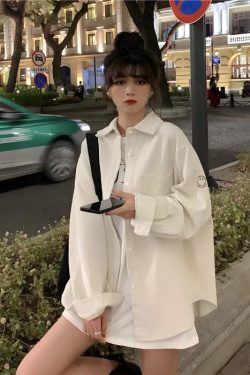 Y2K Retro Smiley Embroidered Corduroy Shirt - Perfect for 90s and Y2K Fashion Outfits