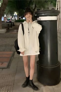 Y2K Retro Smiley Embroidered Corduroy Shirt - Perfect for 90s and Y2K Fashion Outfits