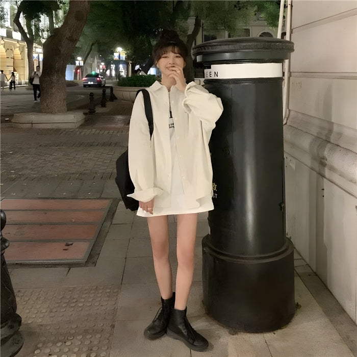 Y2K Retro Smiley Embroidered Corduroy Shirt - Perfect for 90s and Y2K Fashion Outfits