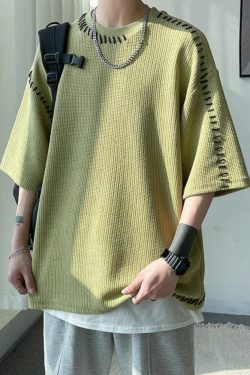 Y2K Retro Soft Boy Contrast Stitch Tee - Perfect for 90s and Grunge Outfits