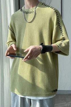 Y2K Retro Soft Boy Contrast Stitch Tee - Perfect for 90s and Grunge Outfits