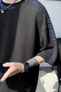 Y2K Retro Soft Boy Contrast Stitch Tee - Perfect for 90s and Grunge Outfits