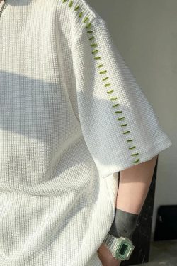 Y2K Retro Soft Boy Contrast Stitch Tee - Perfect for 90s and Grunge Outfits