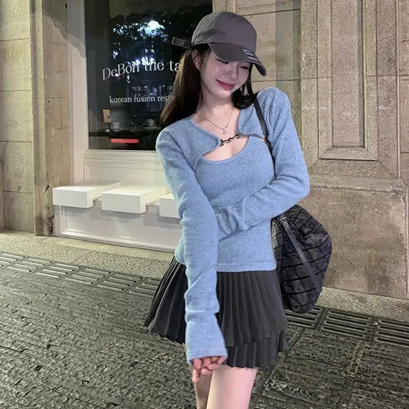 Y2K Retro Soft Girl Corduroy Cardigan Vest Set - Perfect for 90s and Y2K Outfits Y2K Retro Soft Girl Corduroy Cardigan Vest Set - Perfect for 90s and Y2K Outfits