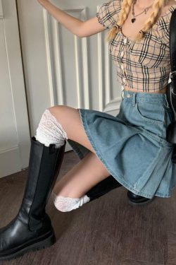 Y2K Retro Soft Girl Pleated Denim Mini Skirt - Perfect for 90s and Y2K Summer Outfits