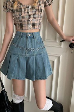 Y2K Retro Soft Girl Pleated Denim Mini Skirt - Perfect for 90s and Y2K Summer Outfits