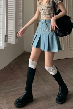 Y2K Retro Soft Girl Pleated Denim Mini Skirt - Perfect for 90s and Y2K Summer Outfits