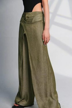 Y2K Retro Style Asymmetrical Wide Leg Pants - Perfect for 90s and Grunge Outfits