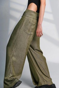 Y2K Retro Style Asymmetrical Wide Leg Pants - Perfect for 90s and Grunge Outfits
