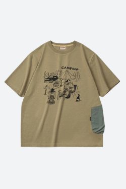 Y2K Retro Style Camping Pocket Tee - Perfect for 90s and Grunge Outfits