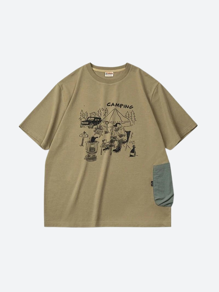 Y2K Retro Style Camping Pocket Tee - Perfect for 90s and Grunge Outfits
