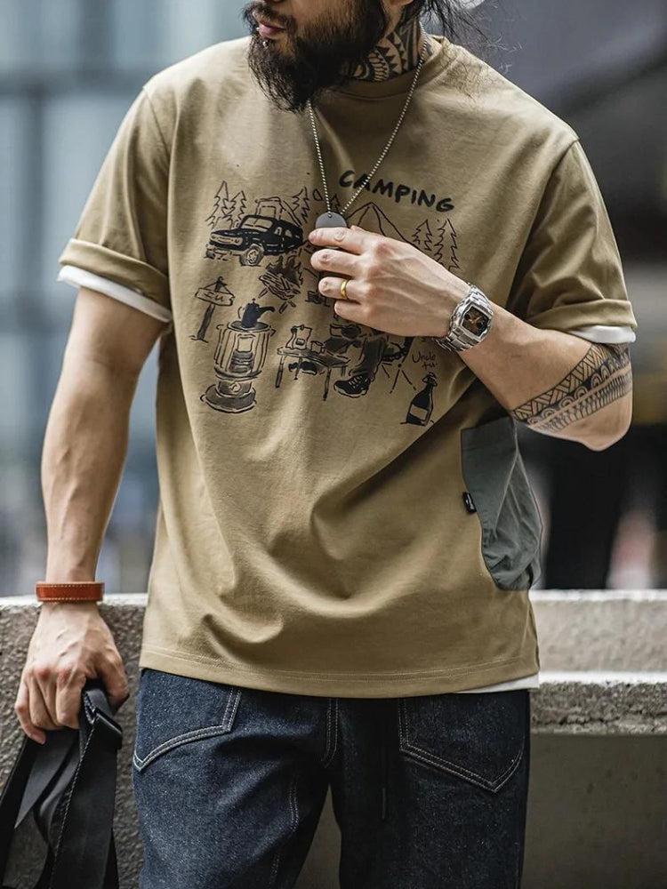 Y2K Retro Style Camping Pocket Tee - Perfect for 90s and Grunge Outfits