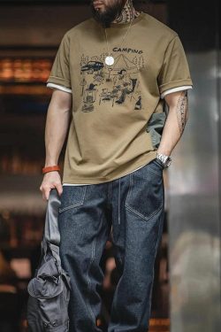 Y2K Retro Style Camping Pocket Tee - Perfect for 90s and Grunge Outfits