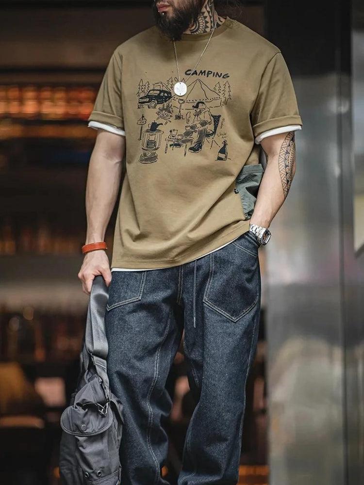 Y2K Retro Style Camping Pocket Tee - Perfect for 90s and Grunge Outfits