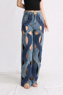 Y2K Retro Style Cut Out Denim Jeans - Perfect for 90s and Grunge Outfits