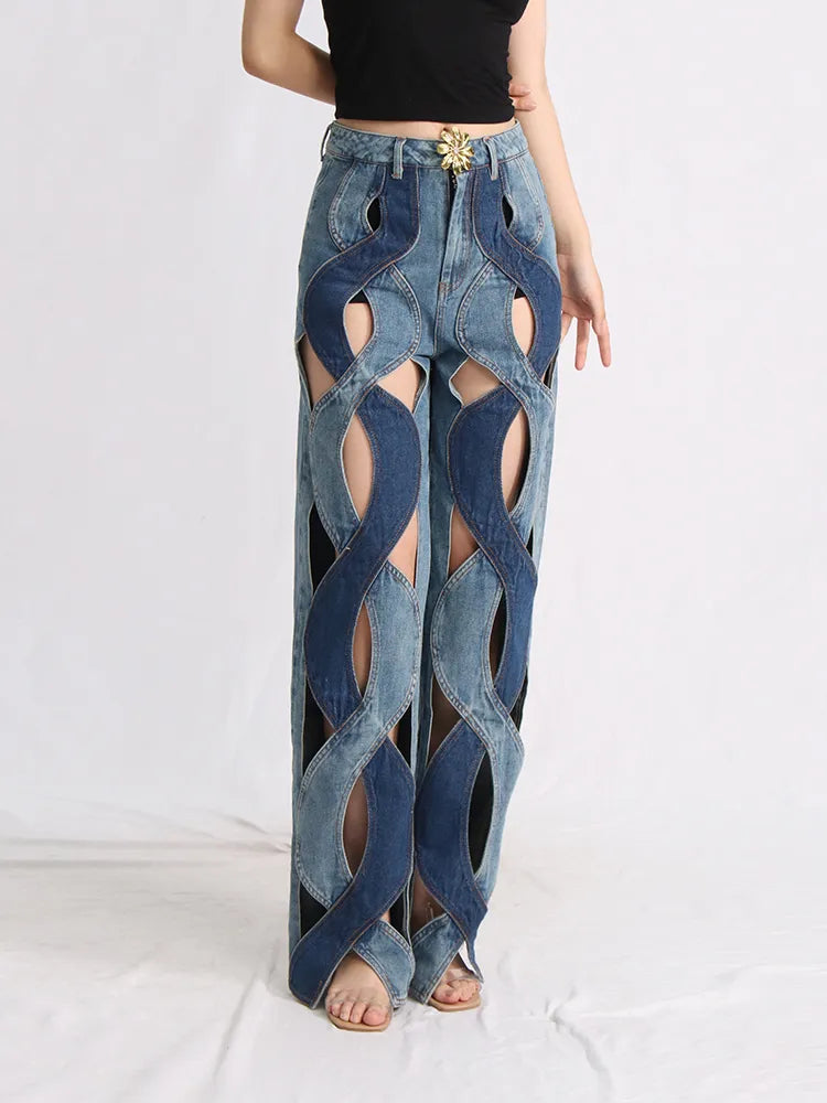 Y2K Retro Style Cut Out Denim Jeans - Perfect for 90s and Grunge Outfits Y2K Retro Style Cut Out Denim Jeans - Perfect for 90s and Grunge Outfits