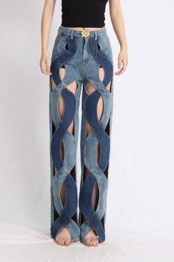 Y2K Retro Style Cut Out Denim Jeans - Perfect for 90s and Grunge Outfits