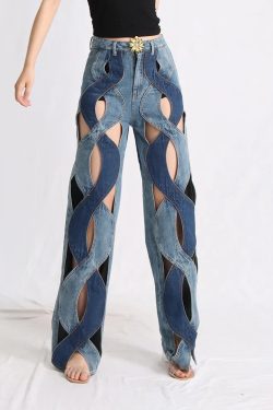 Y2K Retro Style Cut Out Denim Jeans - Perfect for 90s and Grunge Outfits