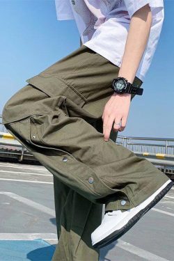 Y2K Retro Style Elastic Waist Wide Leg Cargo Pants - Perfect for 90s and Grunge Outfits