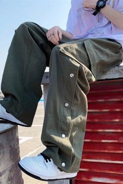 Y2K Retro Style Elastic Waist Wide Leg Cargo Pants - Perfect for 90s and Grunge Outfits