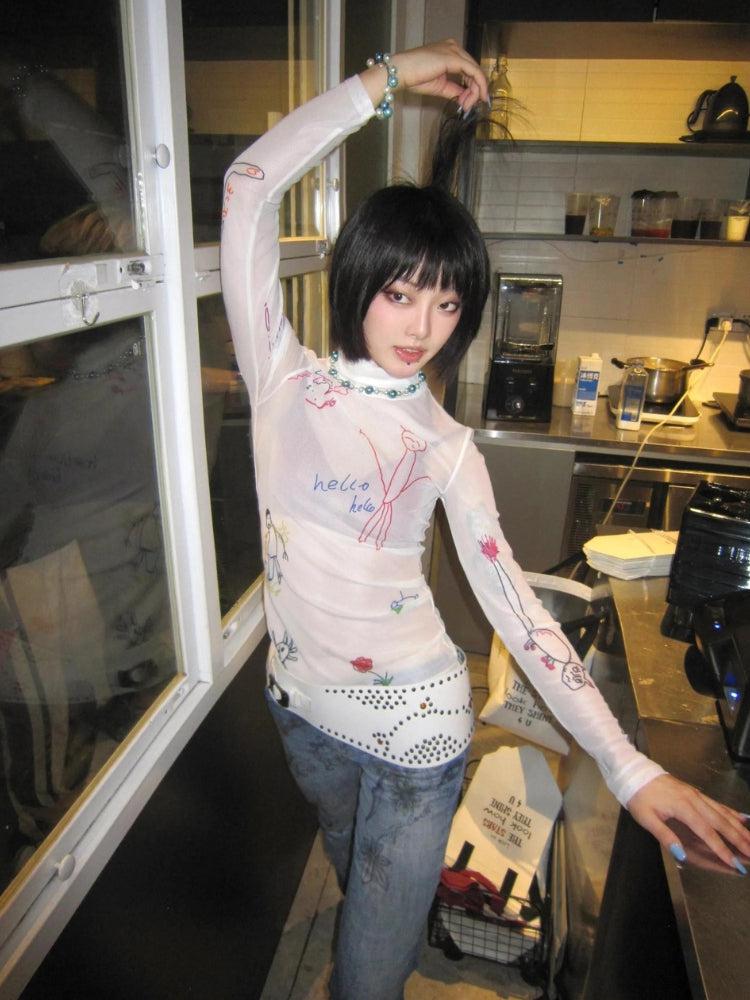 Y2K Retro Style Kid's Art Mesh Top - Perfect for 90s and Y2K Summer Outfits