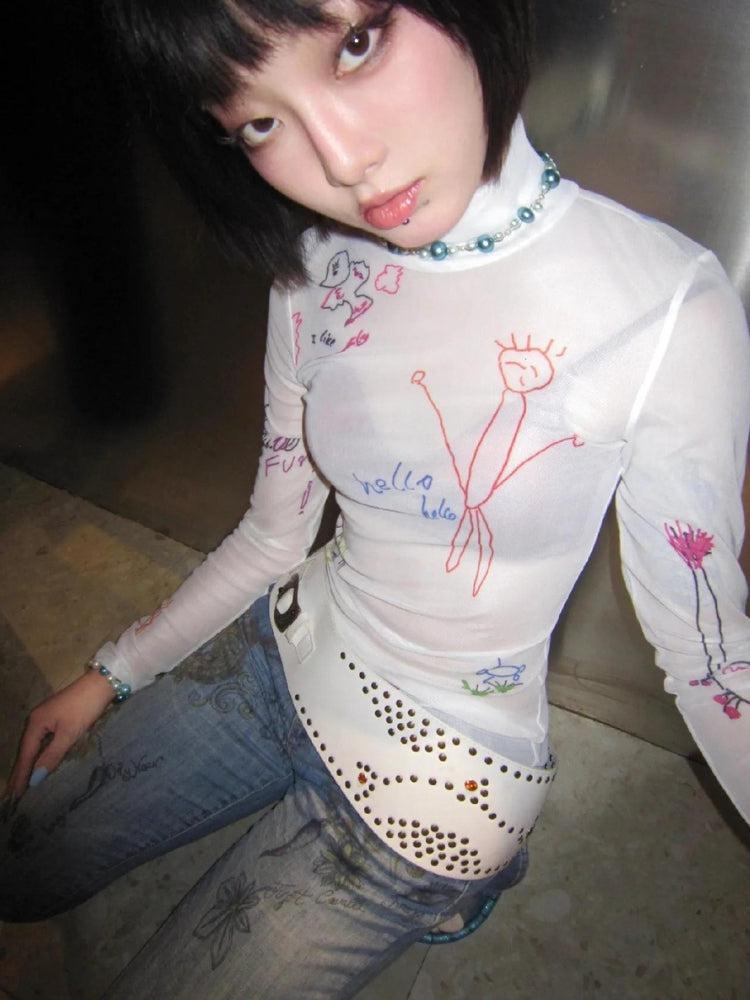 Y2K Retro Style Kid's Art Mesh Top - Perfect for 90s and Y2K Summer Outfits