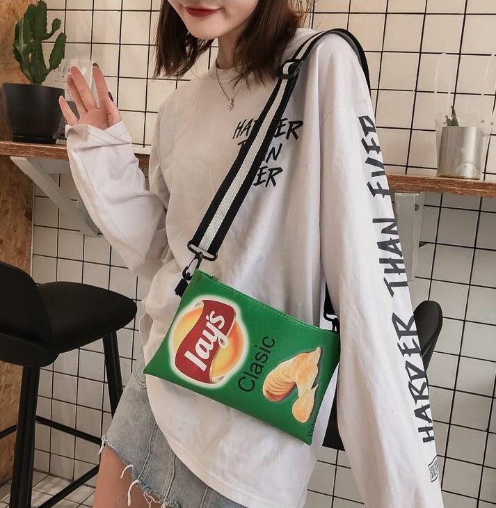 Y2K Retro Weirdcore Lays Chips Crossbody Bag - Unique 90s Fashion Statement Accessory