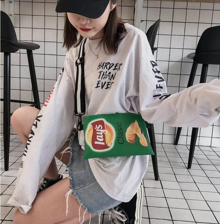 Y2K Retro Weirdcore Lays Chips Crossbody Bag - Unique 90s Fashion Statement Accessory